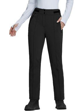 Medium Black Fleece Lined Waterproof Snow Pants for Winter Sports & Hiking